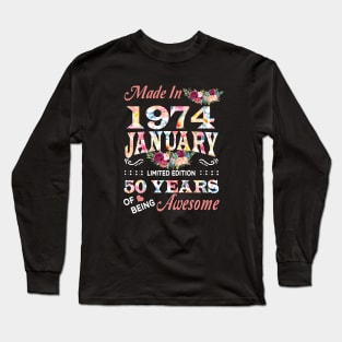 January Flower Made In 1974 50 Years Of Being Awesome Long Sleeve T-Shirt